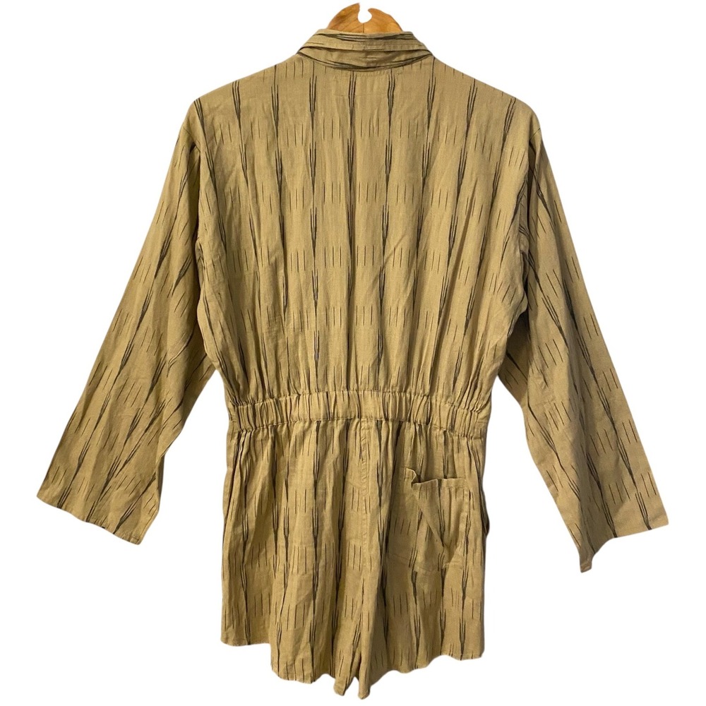 Jens Pirate Booty Womens Ikat Print Zip Front Romper Olive Cotton Sz Large - Picture 2 of 9